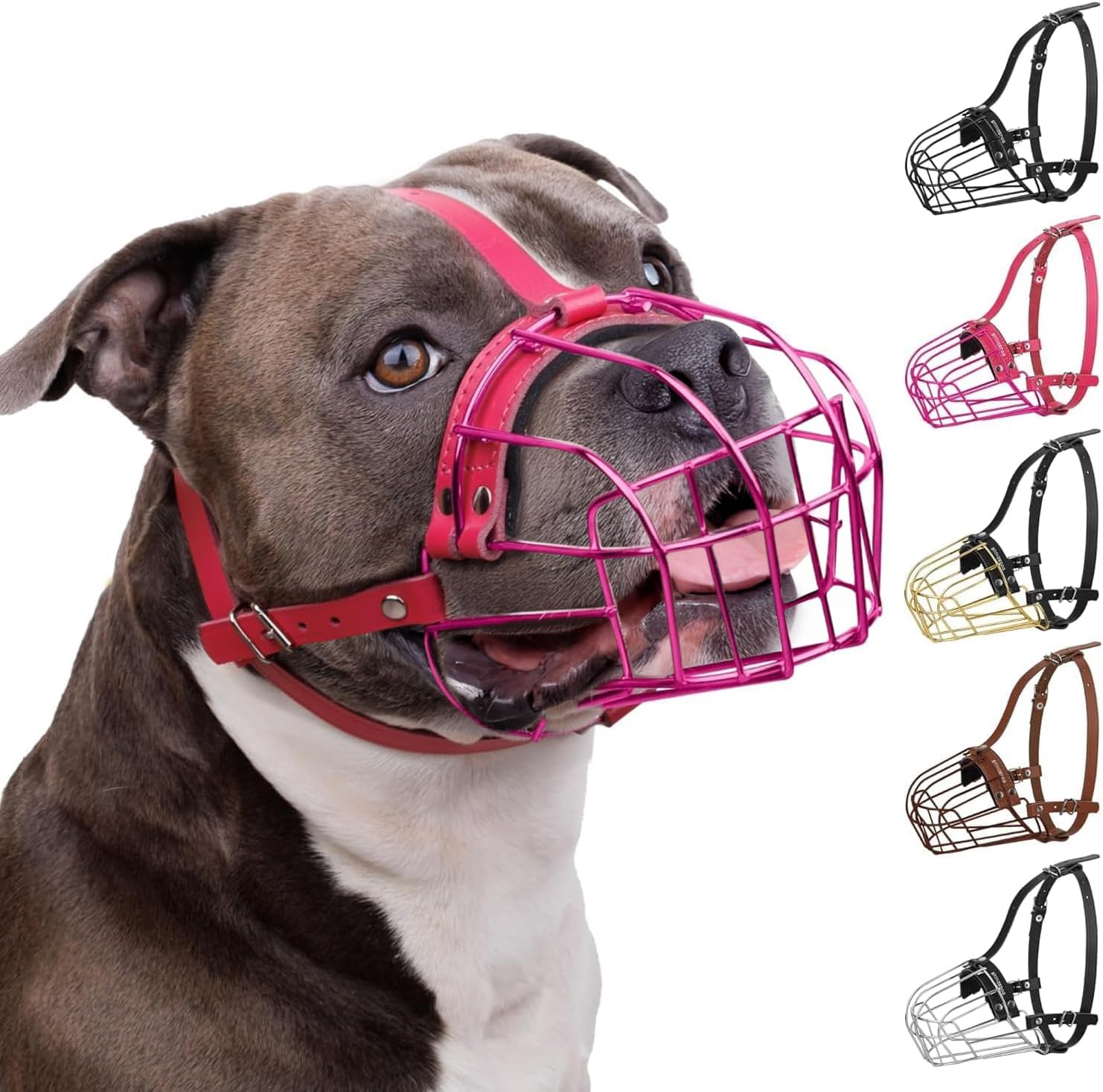 BRONZEDOG Pitbull Dog Muzzle Breathable Metal Basket for Large Dogs Amstaff Staffordshire Terrier Biting Chewing Barking (Nylon, Black)